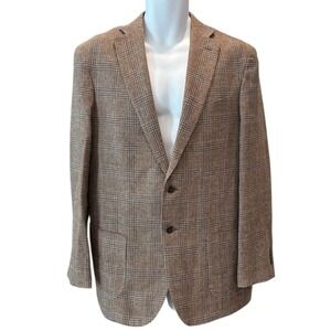 Jos. A. Bank 1905 Tailored Fit Blazer 42L Brown Linen Wool Glen Plaid Jacket